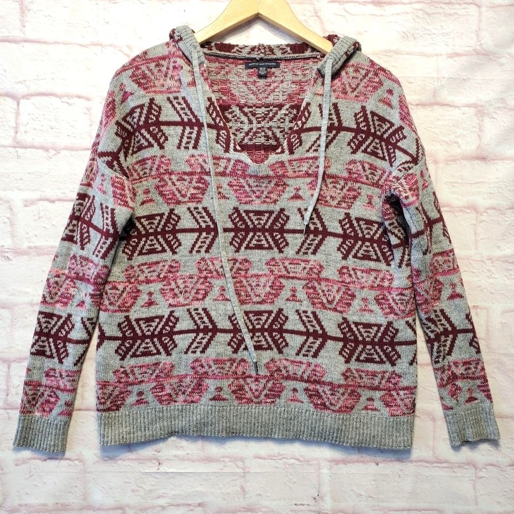 American Eagle Aztec‎ Hoodie Sweater Womens XS Boho Western Tribal Knit Pullover